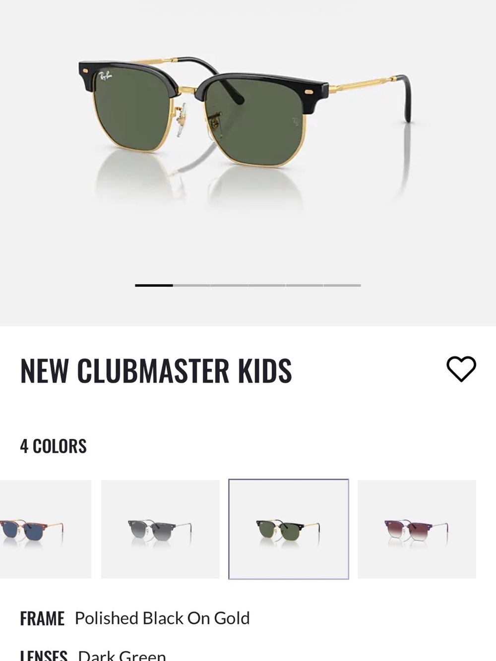 Ray-Ban Kids Clubmaster Sunglasses - Black & Gold with Dark Green Lenses